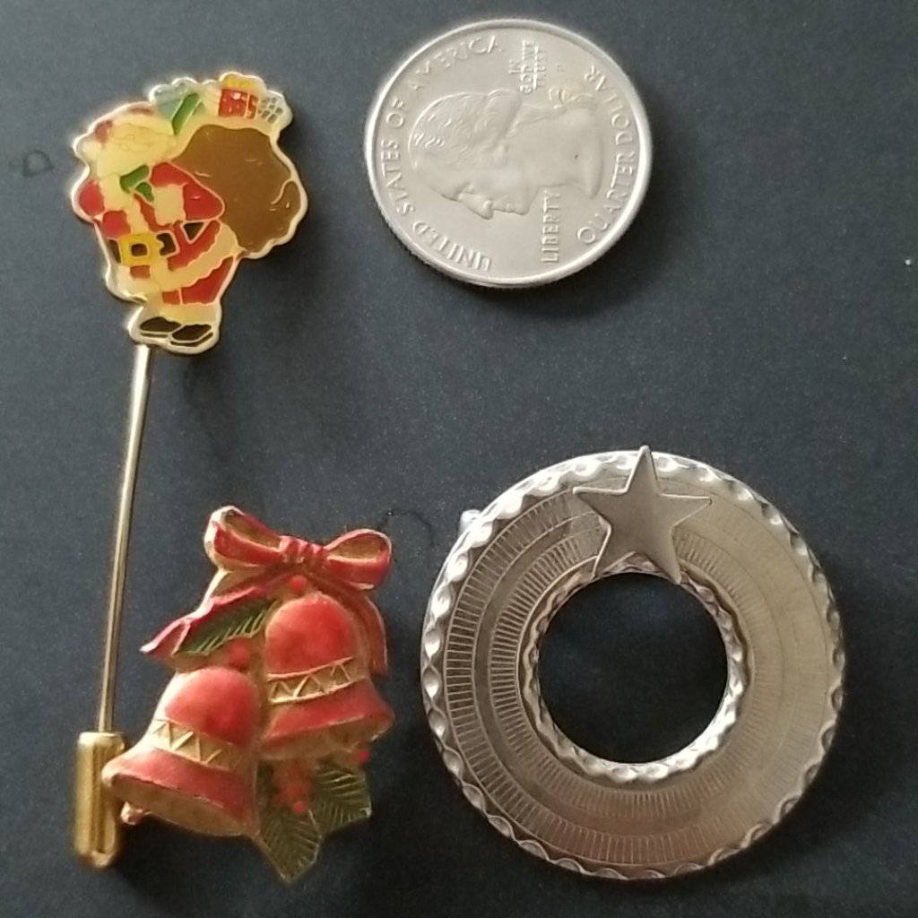 Three Vintage Christmas Pins Made In 1980